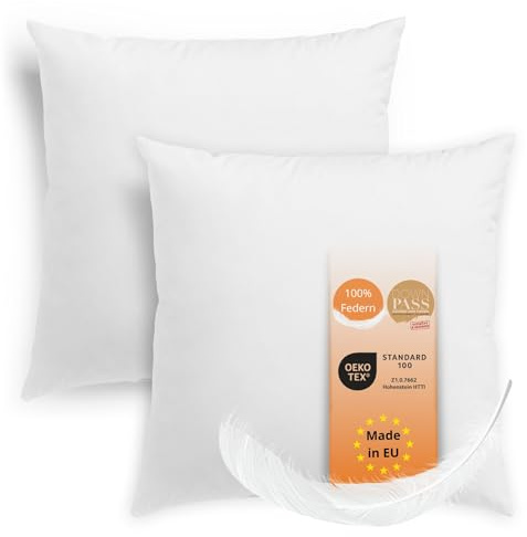 sleepling 193912 set di 2 cuscini in piume e cotone | cuscino decorativi da divano | Imbottitura per Cuscini | Lavabile a 60 ° C | Certificati Ökotex e Downpass | Prodotto in UE | 40 x 40 cm, bianco