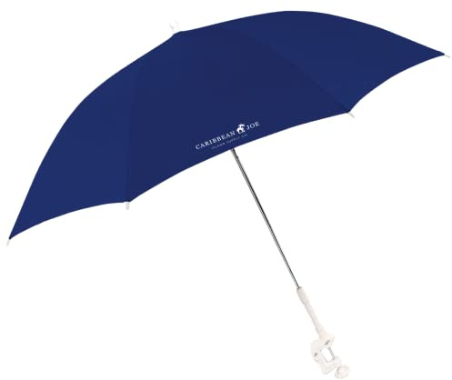 CARIBBEAN JOE Clamp On Umbrella for Beach Chair, Adjustable and Universal, UV Protection, 48 Inch Arc, Navy