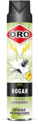 ORO Insecticida Hogar - Contra moscas y mosquitos - Acción inmediata y máxima eficacia - Para interiores y exteriores - Agradable aroma a lavanda - 750 ml