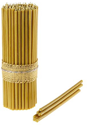 Danilovo Ritual Kerzen 100% Bienenwachs (Gelb) - Orthodoxe Kerzen für Gebet Tischdeko Hochzeit - Ungiftig, Ruß - Tropffrei, Nachhaltige Produkte, N30, Höhe: 29,5 cm, Ø 8,5 mm (150 stück)