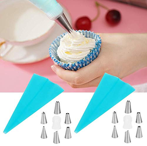 Sacchetto di crema pasticcera 2 Set tubazioni di glassa di silicone Sacchetto di pasta pasticcera Sacchetti di tubazioni di pasticceria Ugello in acciaio inossidabile Utensili da fai da te Bisc