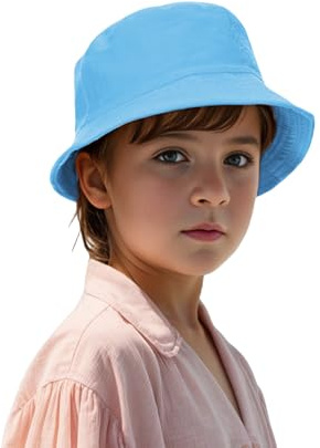 TopTie Sombrero de Sol Infantil Niños y Niñas 3-8 Años Gorro Pescador de Algodón Protección Solar UV Ligero para Playa Piscina y Exterior, Azul Cielo