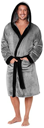 CityComfort Bata Hombre Invierno - Bata de Estar por Casa Hombre Polar (Negro/Gris, XL)