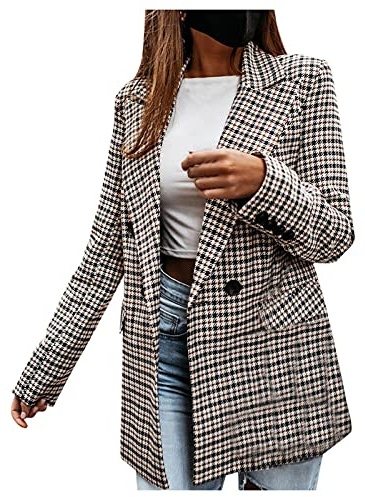 Blazer dam elegant rutig damblazer vår sommar övergångsjacka långärmad smal passform kavaj business kavaj sportig kostymjacka öppen front kofta med knappar kostym kontor ulljacka kappa, svart, M