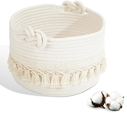 LA BONHEUR Cesto portaoggetti in cotone intrecciato, per bambini, ideale come regalo per la cameretta dei bambini, per scaffali e armadi, per il bagno, fasciatoio, accessori da bagno (24 x 17 cm)