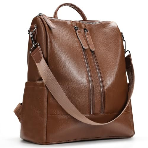 molshine Weichem Leder Rucksack Damen, Handtaschen Schultertasche Tagesrucksack 3 in 1, Wasserdichte Daypackfür Frauen Mädchen für Reise Arbeit HB039(Braun)