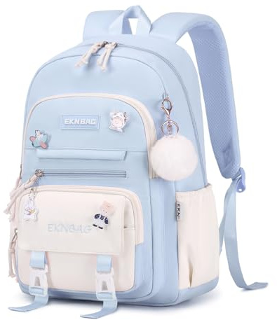 Tanou Cartable Fille Primaire, 20 Litres Sac a Dos College Fille Cartable Kawaii avec Pendentif, Léger Sac Ecole Fille Primaire en Nylon pour Enfants de 7 à 14 ans, Bleu