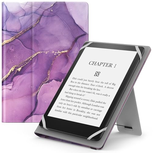 MoKo Universal Case for 6,6.8,7 eReaders Tablet- Kobo/Voyaga/Lenovo/Sony E-Book Tablet, Lightweight PU Leather Folio Shell Cover Case with Hand Strap/Kickstand,Purple Gold Marble