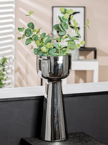 GILDE Dekorativ vas ansiktsvas – blomvas stor vas av keramk silver glaserad – dekoration vardagsrum present födelsedagspresent – färg: silver, höjd 45,5 cm