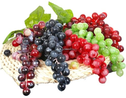 Tokaneit 5 Pièces Faux Accessoires Fruits, Raisin Artificiel Grappe, Raisins Faux Raisin, Plastique Raisins Décoratifs Artificiels, pour La Photographie, Affichage, Décoration Vin Etc