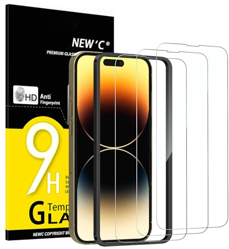 NEW'C 3 Pack Designed for iPhone 14 Pro Max Screen Protector (6.7 inches),Enhanced Tempered Glass Protection with easy installation tool included,Case Friendly Ultra Resistant