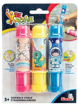 Simba 3 Straßenmalkreide-Halter, Kreidehalter mit 3 verschiedenen Motiven, 3x13cm, inkl. 3-farbigen Kreiden, ab 3 Jahren