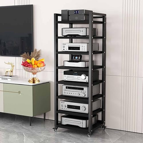 Supporto mobiletto media AV a 5/6/7/8 livelli, Mobile stereo hi fi rack hifi, rack torre audio alto 161 cm, supporto TV angolare con Scaffale, moderni rack stereo, per soggiorno, sala giochi(Black,60*