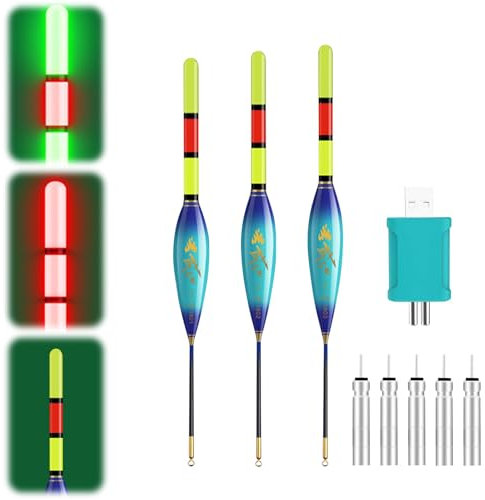 GZWY LED Posen Angeln Mit Bissanzeiger, 3 Stück Angel Zubehör Posen Angeln Mit Bicolor Light Bissanzeiger Farbwechsel, Angelzubehör Zum Tauchgebiet Angeln Am See, Fluss Oder Teich (A)