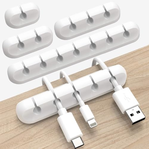 Teouuas 5 Piezas Administrador de Escritorio Soporte de Cable, Sujetacables | Organizador Clip de Cable, Blanco Clips Autoadhesivos para Cables, para Carga Cables de Mouse, Oficina y Hogar