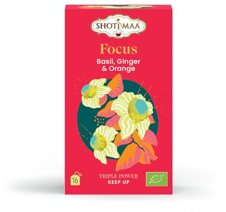 Infusion Tisane Focus Bio – Basilic, Gingembre & Orange | Clarté d’Esprit & Concentration | Sans Caféine | Saveur Aromatique Zestée | 16 sachets - Sun&Sia