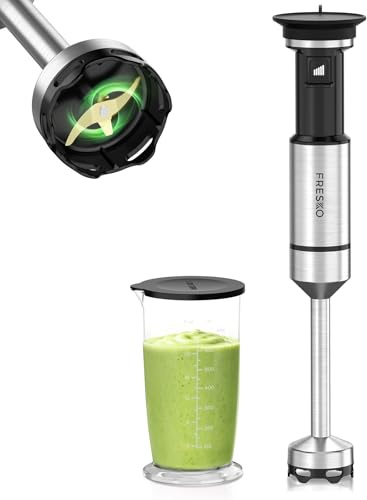 FRESKO Frullatore a Immersione 1000W, Asta in Acciaio Inox con Protezione Pentole, Bicchiere Dosatore 700ml, Velocità Variabili – per Pappe, Zuppe, Frullati, Purè, Salse