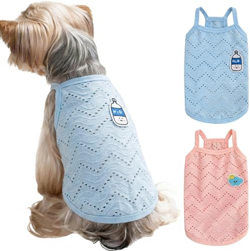 RVYEIOP Lot de 2 T-Shirts pour Chien et Chat, Vêtement d'Été Respirant et Doux pour Petits Chiens, Maillot Léger pour Chiot, Rose et Bleu, Taille L (Poitrine 40cm, Dos 28cm, 3.5-4.5kg)