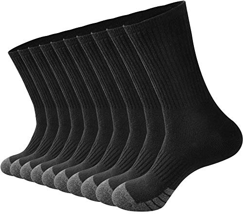 GKX Men's Cotton Athletic Socks – Moisture-Wicking, Cushioned Crew Socks for Work Boots, Sports & Outdoor – Heavy Duty(Black 10P)