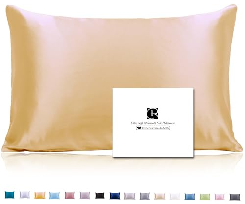 Ravmix Silk Pillowcase for Hair and Skin 21Momme Both Sides Mulberry Silk Pillow Case with Hidden Zipper, 1PCS, Standard 50×75cm, Gold