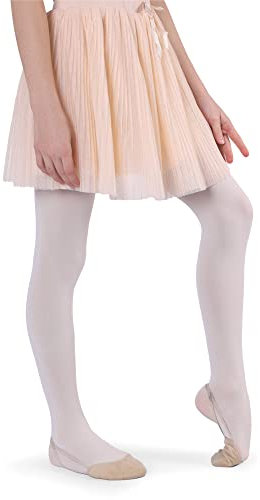 NOQ Mädchen Velours Strumpfhose 50 DEN Blickdichte Damen Invisible Toe Dance Gymnastic School Isadora, Bianco 164/176 cm