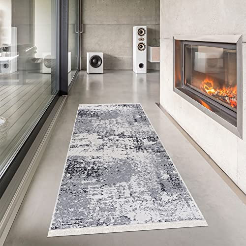 Pasha Home Läufer 80x300 cm Paris - Teppich für Wohnzimmer, Schlafzimmer, Küche, Bad, Kinderzimmer - Boho Style Aus Baumwolle - Wendbar - Navy Blau-Grau