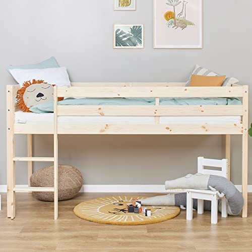Hoppekids ECO Comfort Hochbett | 90x200 mit Lattenrost | Natur | Das Nordische Umweltzeichen | TÜV-Zertifiziert | FSC®-zertifiziertes massives Kiefernholz
