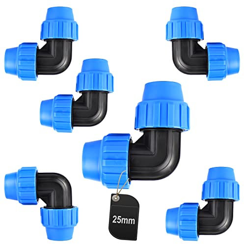 SWAWIS 6 Pezzi Filettato PP Angolo 90 per Tubo PE, Filettato Plastica Adattatore in Polipropilene Connettore Morsetto per Tubi in PE, 25 mm