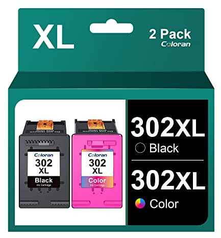 Coloran 302XL Druckerpatronen Multipack, Ersatz für Hp Druckerpatronen 302 XL 302XL, mit HP DeskJet 1110 2130 3630 3634 3639 Envy 4520 4526 4527 OfficeJet 3830 3832 4652 5230 Drucker (1Schwarz 1Farbe)