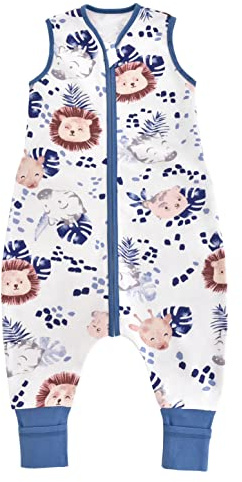 Chilsuessy Saco de dormir para bebé con pies, 1 tog, para niños pequeños, con perneras, sin relleno, de algodón, para niños y niñas, León de la selva, 100cm/Baby Höhe 110-120cm