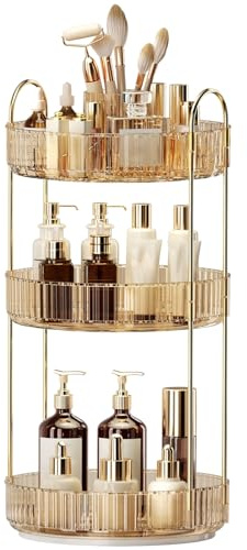 360° Rotating Makeup Organizer, Large-Capacity Skincare Make Up Storage 3 Tier Perfume Organizers Cosmetic Dresser Organizer with Makeup Brush Holder, Fits Bedroom, Bathroom, Vanity Shelf Countertop
