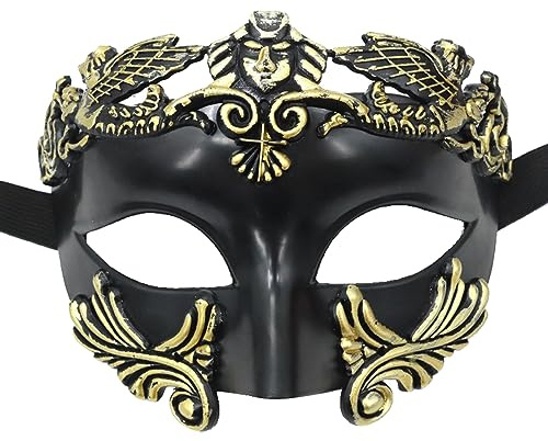 MFUOE Maskeradmask för män romersk grekisk mytologisk ventilanmask för halloween jul mardi-mask (svart och guld)