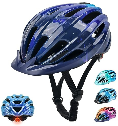 Kids Bike Helmet with LED Light, Boys Girls Bike Helmet Child Cycle Helmet Ages 3-13, Adjustable Childrens Bicycle Helmet Bicycle Scooter Skating Cycle Helmet 50-57cm