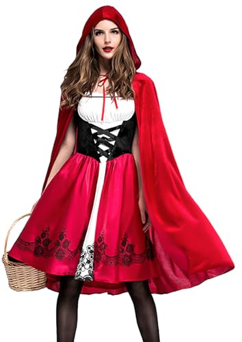 Mckinu Costume Cappuccetto Rosso Adulti: Halloween Abito da Strega e Mantello con Cappuccio Donna - Vestiti Little Red Riding Hood per Halloween Carnevale Carnival Cosplay Festa (S)