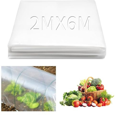 Ziamzra Bache pour Serre 2 x 6 M Polyéthylène Bache Protection Serre Transparente Bache Serre Tunnel Extra Épais Film Résistant Bâche en Plastique pour Plantes Tomates Serres Potagères Légumes