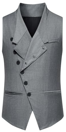 vokkrv Gilet da Abito da Uomo Formale Scollo a V Matrimonio Affari Elegante Senza Maniche Panciotto Cerimonia Tinta Unita Monopetto Vest Casual Slim Fit Giacca Blazer S-XXL