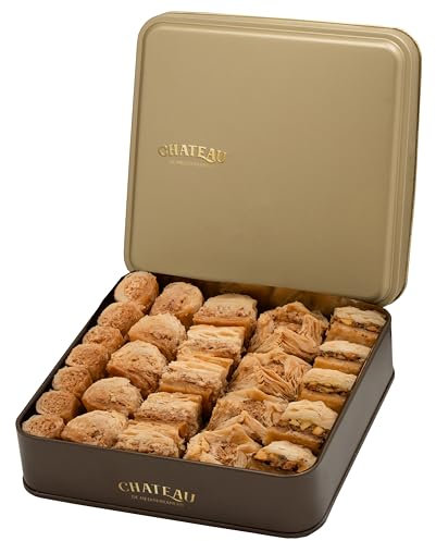 Chateau de Mediterranean Baklava Selection - 500g | Contains Approx 27 Pieces | Delicious Filo Pastry Filled with Assorted Nuts | Traditional Recipe | Beautiful Presentation Gift Box | Share at Diwali