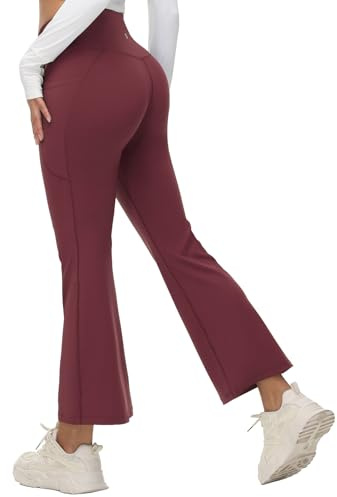 BALEAF Yogabyxor, hög midja, kors, slagbyxor, joggingbyxor, vida ben, jazzbyxor, relaxbyxor, Bourgogne – 68 cm, XL