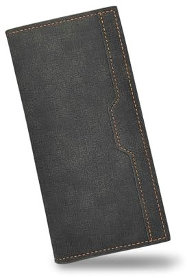 AfitLulu Geldbörse Herren Lang Portmonee Herren Ultradünn Portemonnaie Herren Stilvoll Geldbeutel Herren Bifold Brieftasche Herren mit 12-Kartenfächern, ID-Fenster und Münztasche (Schwarz)