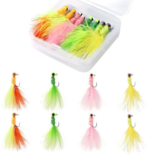 8-Teiliges Eisangel-Set mit Ködern und Jigs, Attraktiv Angelköder Eisangelausrüstung Ausrüstung für Crappie Sonnenbarsch Panfish Barsch Zander (4 Farben)