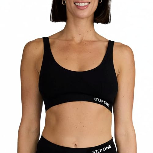 STEP ONE Smoothfit Bra. Ultra-Soft Women's Everyday Bra, Lifts & Supports and Feels Invisible on, Breathable Bamboo Moisture Wicking with Removable Cups Black Small
