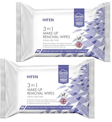 HiFEN® Makeup Remover Wipes, 2 Pack (50 Wipes), Makeup Remover Cleansing Towelette Singles, Daily Face Wipes To Remove Dirt, Oil, Makeup Suitable for Sensitive Skin