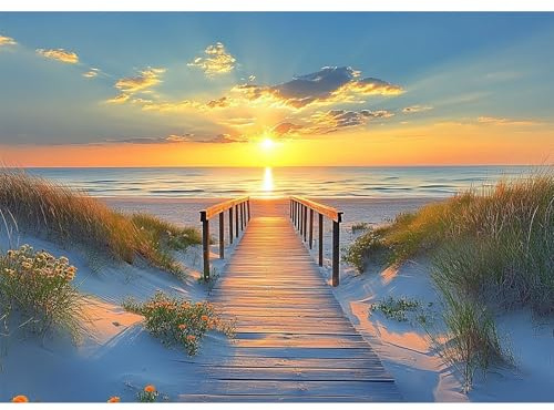 NEWENMO 5D Sunset Sea View Diamond Painting Kit Adulti,Marciapiede in Legno Pittura Diamante Set,DIY Fiore Diamond Art Kit Completo,Adatto per Adulti Principianti la Decorazione Domestica,30x40cm