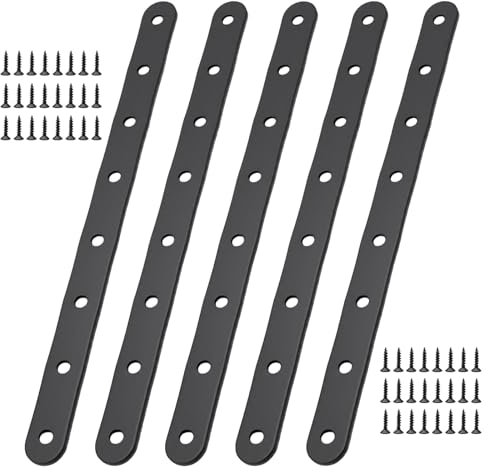 ZMDMAH 6 Pcs Connettore Piatto, 244 x 19 x 3 mm Nero Piastra Forata Piastre di Giunzione Piatte Staffe di Fissaggio per Riparazione con 48 Viti, Riparazione Piastra per Riparazione di Mobili
