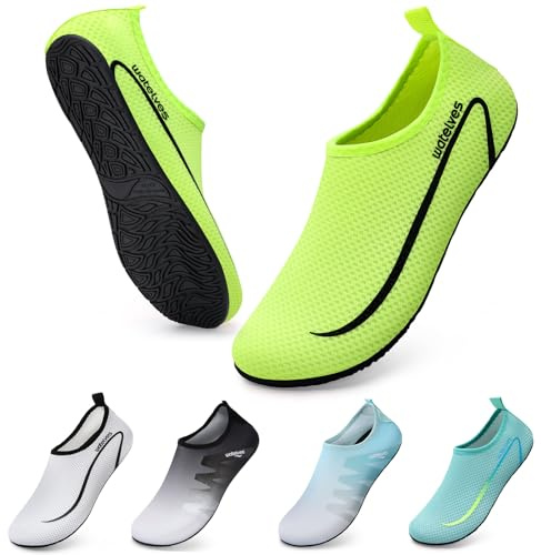 Swim Water Shoes Aqua Socks Barefoot for Sea Beach Swimming Shoes Pool Ladies Women Mens Light Green 6/7 UK
