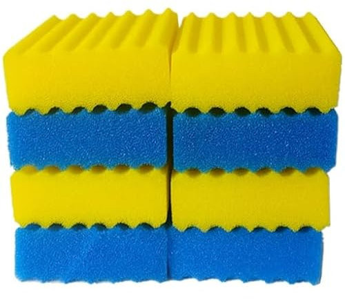 kychenBase CBF-350B Mousse filtrante Bassin – Médias filtrants de Remplacement, Mousse filtrante pour Filtre Bassin (4 x Bleu Grossier & 4 x Jaune Fin)