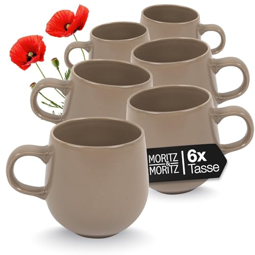 Moritz & Moritz ALHAMBRA Juego de 6 tazas de café con mousse, aprox. 500 ml, de porcelana de alta calidad, diseño elegante con asa, tazas con asa para café, té, chocolate caliente, capuchino
