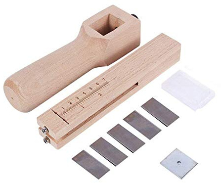 Wakects Träbandskärare Läderband Rem Skärverktyg Beechwood Strap Cutter Justerbar för Läderhantverk med 5 Blad och Järnark Märkt i Tum Centimeter