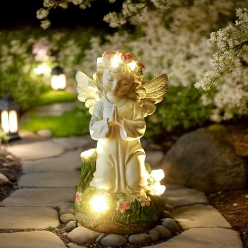 Eiswayla Angel Garden Decor Statue Solar Angel Decorations for Yard Outdoor Decorations for Patio - Gifts for Mom Grandma/Grave ornaments for Grave Memorial Stones