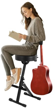 Gitarrenhocker mit Rückenlehne, höhenverstellbare Rückenlehne & Fußstütze für Akustik-, E- & Bassgitarren, Musiker-Schlagzeug-Thron für Erwachsene, Schlagzeuger und Gitarristen, 100 kg belastbar